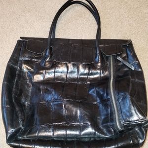 Black Crocodile Print leather handbag